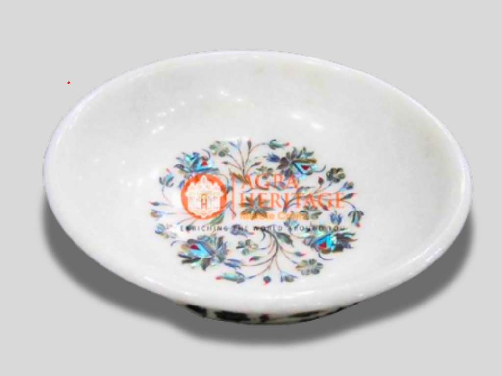 Abalone Pauashell Stone Inlay Floral Work Serving Bowl